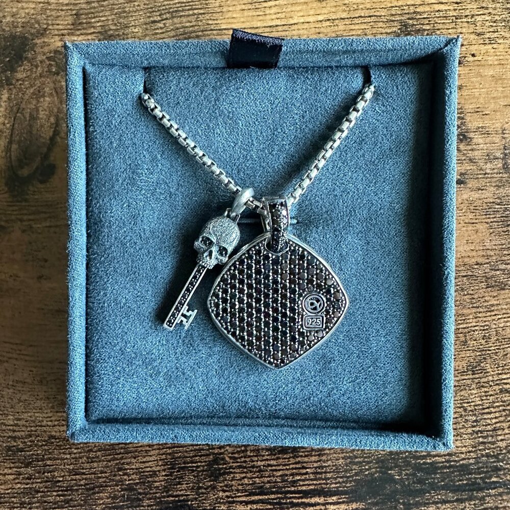 David Yurman Chevron Pendant & Skull Key Pendant w/ Pavé Black Diamonds Necklace